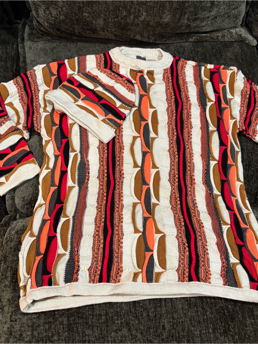 VTG 90s Coogi-Style Multicolor Cable Knit Sweater With Matching Hat Sz L NWOT